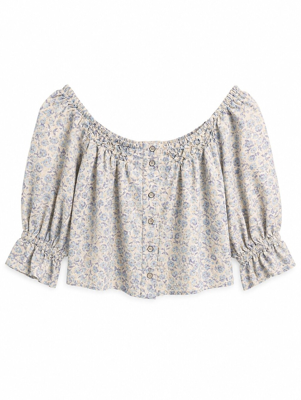 Free People James Smocked Top, M, Coastal, Cottagecore, Cropped
